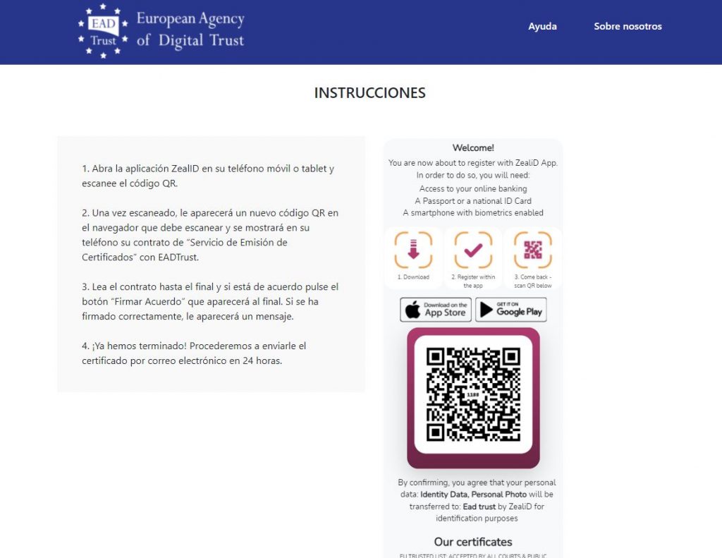 EADTrust QR firma de contrato emision certificado
